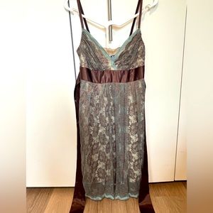 Necessary Objects Strappy Aqua Empire Waist Satin Lace Dress Sz8